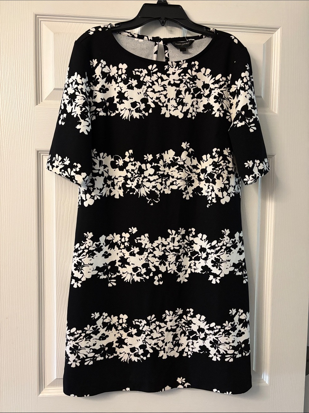 Banana Republic Black and White Floral-Striped Midi Dress